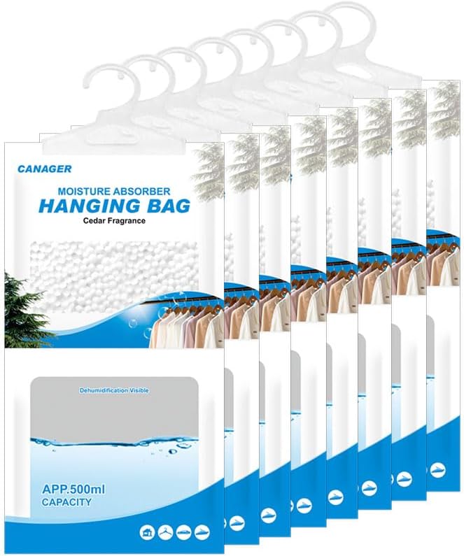 CANAGER Hanging Moisture Absorber,Cedar Fragrance Moistureproof Hanging Bag, Dehumidifier Bag (8 packs) Hanging Closet Dehumidifier Bags, Moisture Absorb 12.5 oz. - Image 1